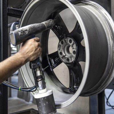 Rim painting process at Wheels Doctor Miami